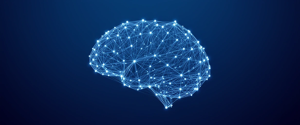 Abstrakte Darstellung von Gehirnaktivität, blaue Töne