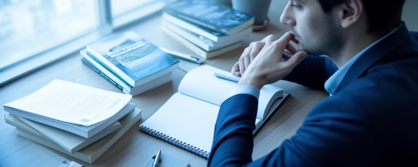 Person sitzt am Schreibtisch und liest kritisch einen Artikel